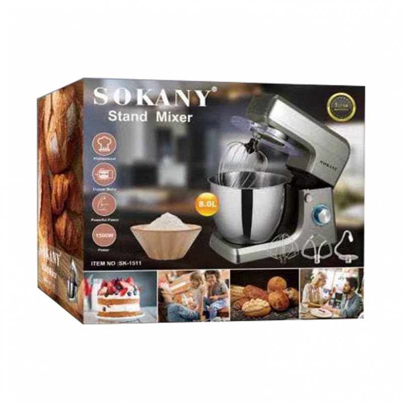 Stand Mixer Rotating Stainless Steel Bowl size 8LSokany SK-1511