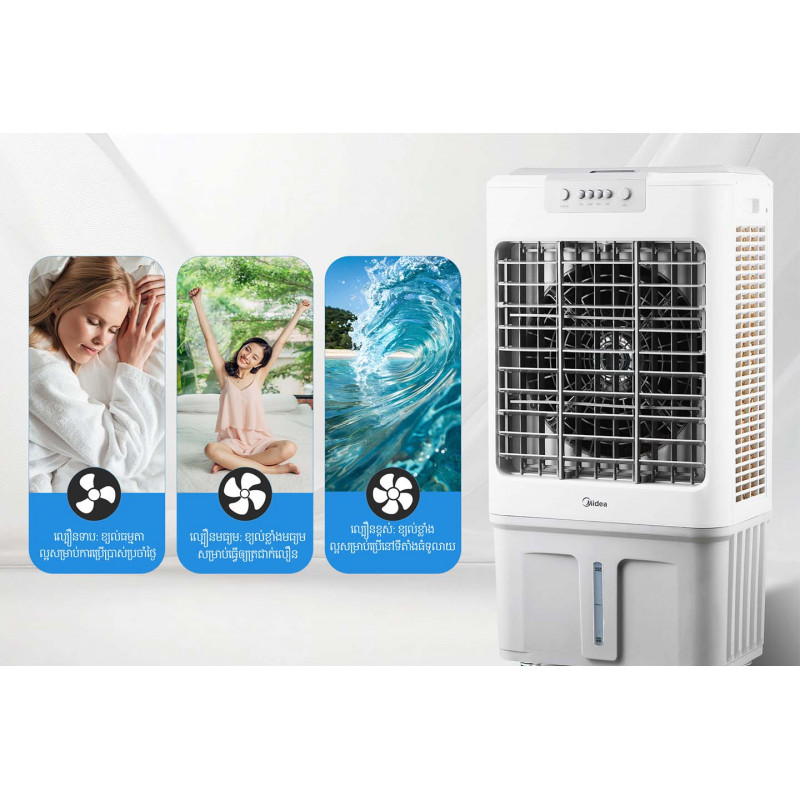 Midea_Air Cooler_Model MAC312M0BPWA_150W_Max Line 23L(31.5L)_1500m³/h _3 speeds_Mecahnical Control