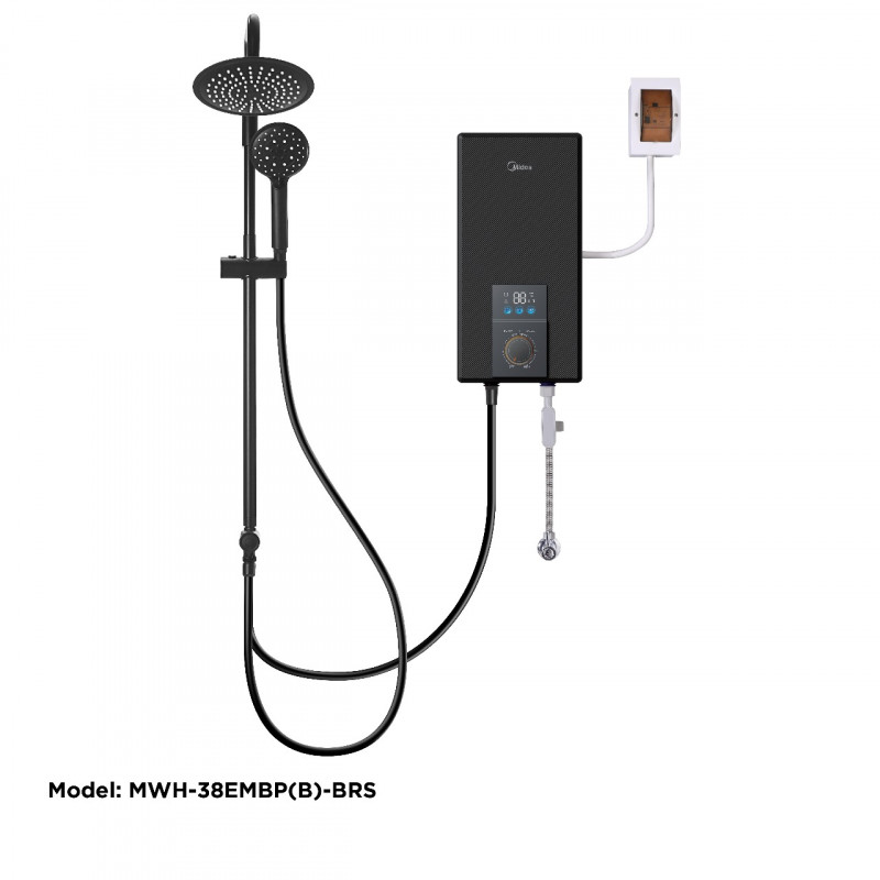 Midea_Electric Water Heater_Model MWH-38EMBP(B)-BRS  _Color Display_ Pump_ Top shower head( 5-ways shower head)