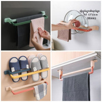 Punch-free multifunctional pull-out towel bar slippers rack