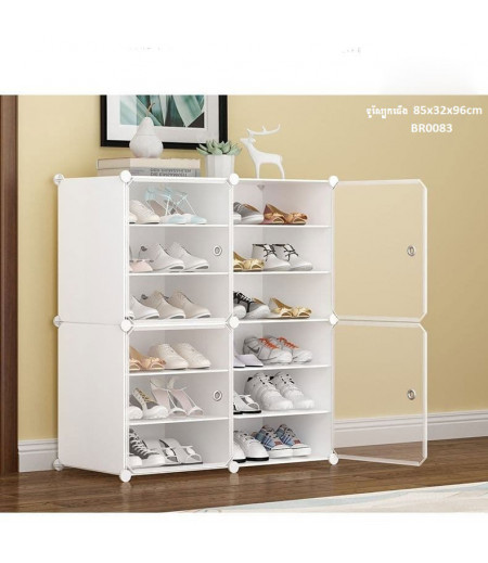 Simple shoe rack, plastic shoe cabinet, storage artifact, dust-proof, large-capacity, space-saving, assembled door, household economy