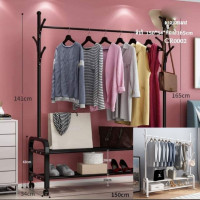 My Home Simple coat rack double rod type clothes rack floor indoor folding hanging clothes