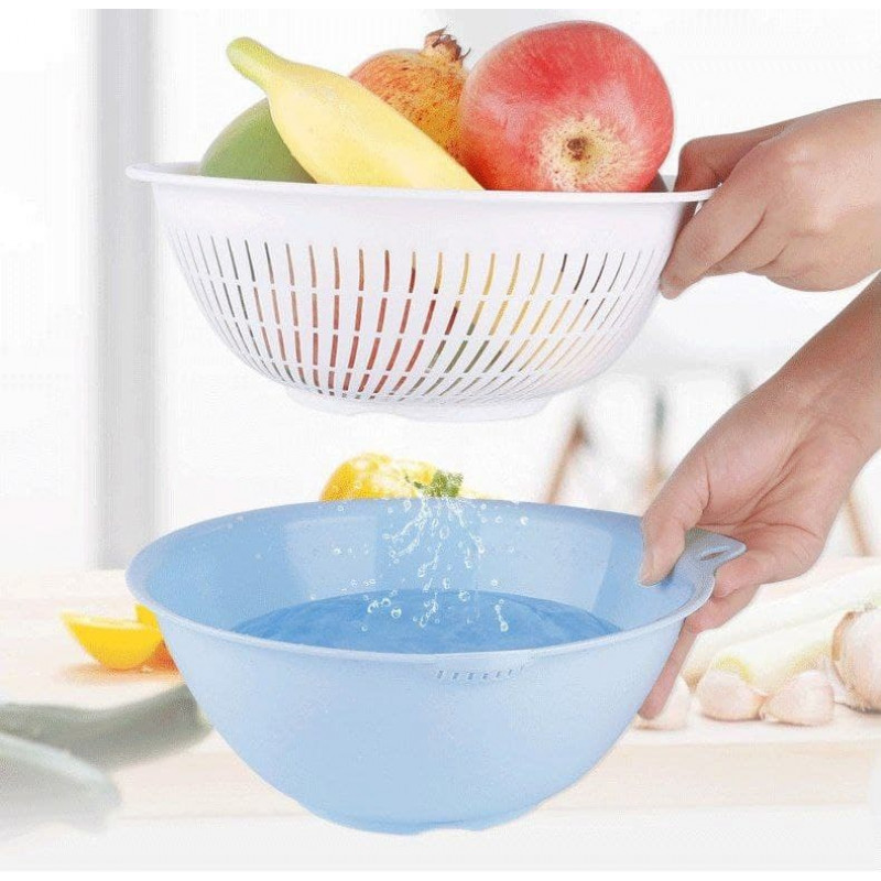 Double-layer hollow fruit basin wash fruit drain basket