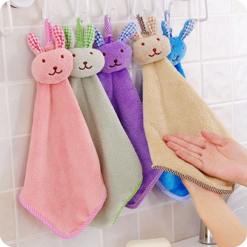Korean cartoon cute creative coral fleece hand towel kitchen hanging type