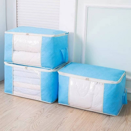 Large Capacity Clothes Storage Bag Organizer with Reinforced Handle Thick Fabric for Comforters, Blankets, Bedding, Foldable with Sturdy Zipper, Clear Window