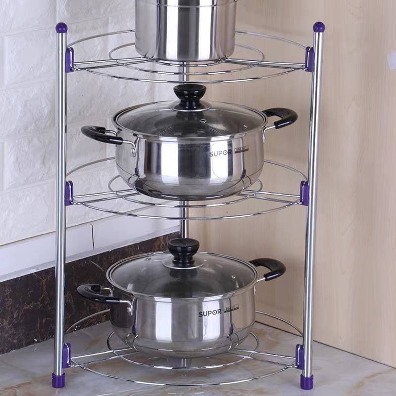 Put the cooking pot rack shelf storage kitchen triangle floor-standing three-layer electrical storage multi-functional storage shelf small