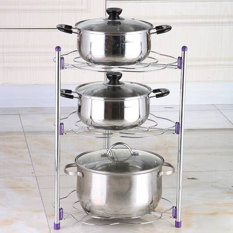 Put the cooking pot rack shelf storage kitchen triangle floor-standing three-layer electrical storage multi-functional storage shelf small