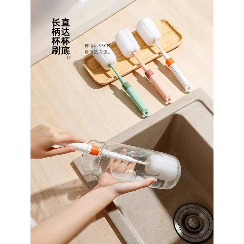 Retractable long handle sponge wash cup brush milk bottle thermos cup bottle brush cup