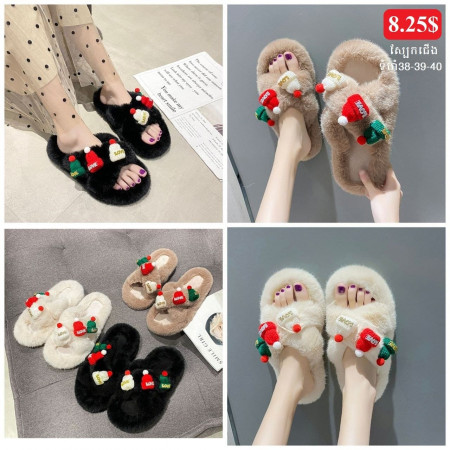 Hairy slippers women wear 2021 new Korean version ins tide shoes autumn and winter Christmas