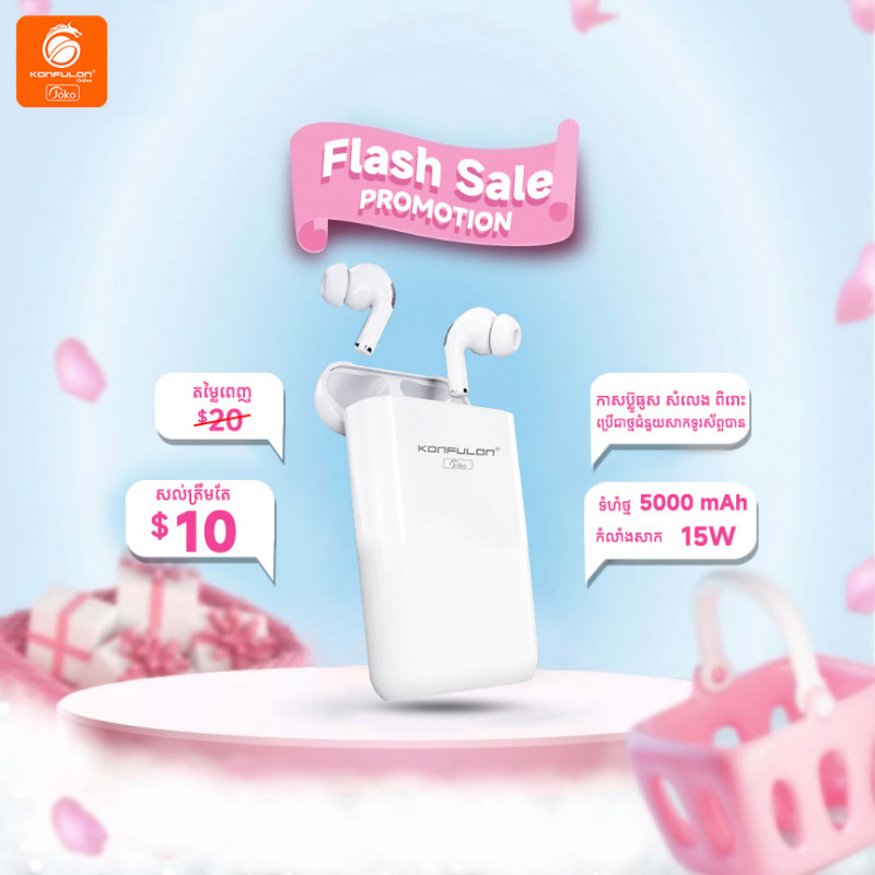 JOKO Bluetooth earphone Come with Power bank 5000mAh BTS10