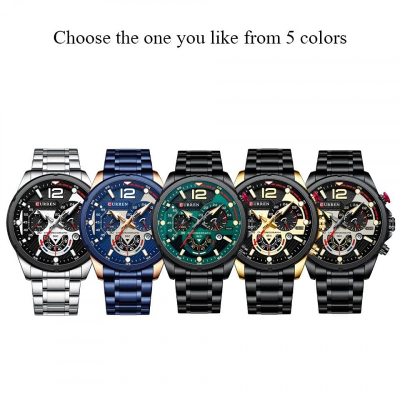 CURREN Karien multi-function luminous quartz men's watch six-pin chronograph waterproof gram blue