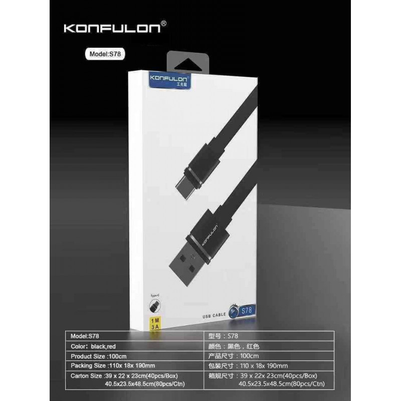 Konfulon Cable FastCharger 3A S78 Type-C