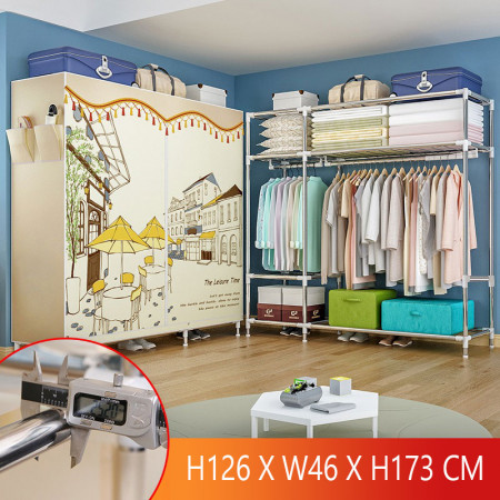 Simple wardrobe, modern simple cloth wardrobe, steel pipe thickened and reinforced, home bedroom assembly, storage hanging cabinet rental room