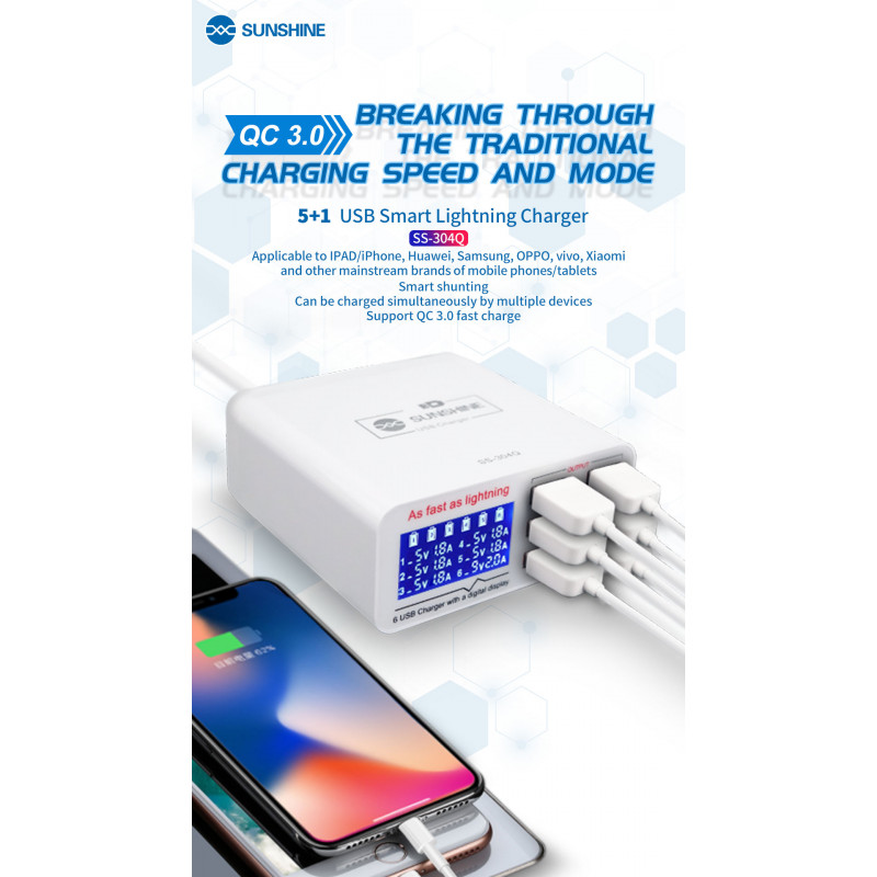 6 Ports USB Fast Charger Digital Display