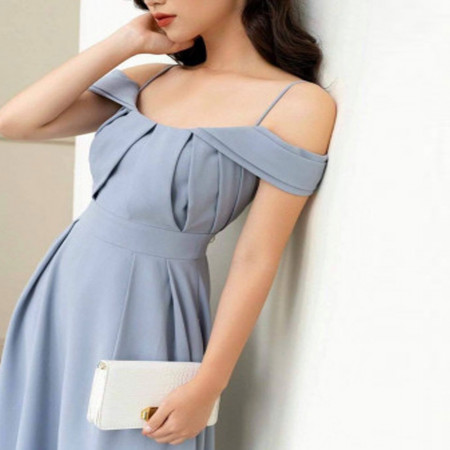 Blue bridesmaid dress satin high-end sense niche summer sister group graduation dress fairy temperament can usually be worn to show thin