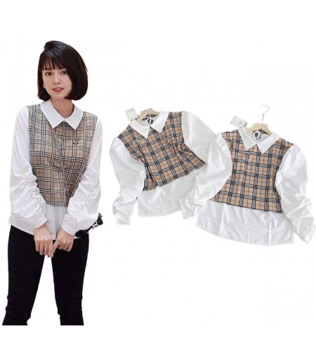 Brand scatter cabinet cut label love yi series new spring plaid knitted stitching shirt