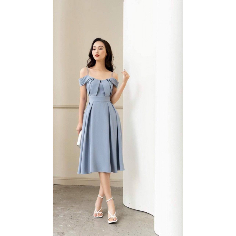 Blue bridesmaid dress satin high-end sense niche summer sister group graduation dress fairy temperament can usually be worn to show thin