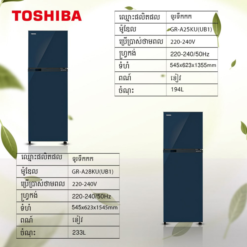 Toshiba Fridge Inverter/Double door/Dark blue/231L