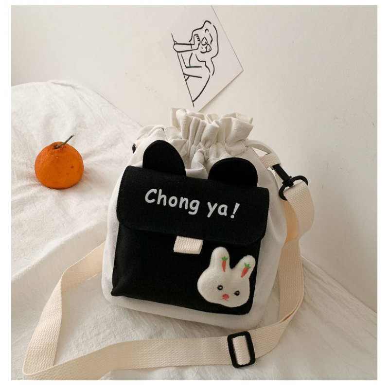 Trendy kitten ears canvas pendant bag one-shoulder diagonal portable casual fashion all-match cute small fresh