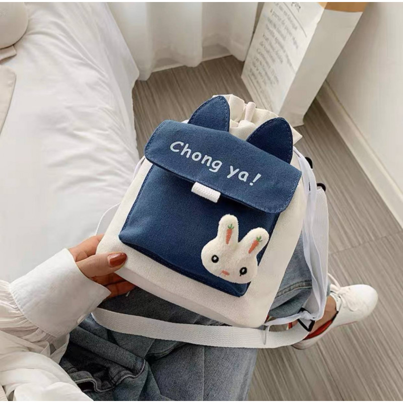 Trendy kitten ears canvas pendant bag one-shoulder diagonal portable casual fashion all-match cute small fresh