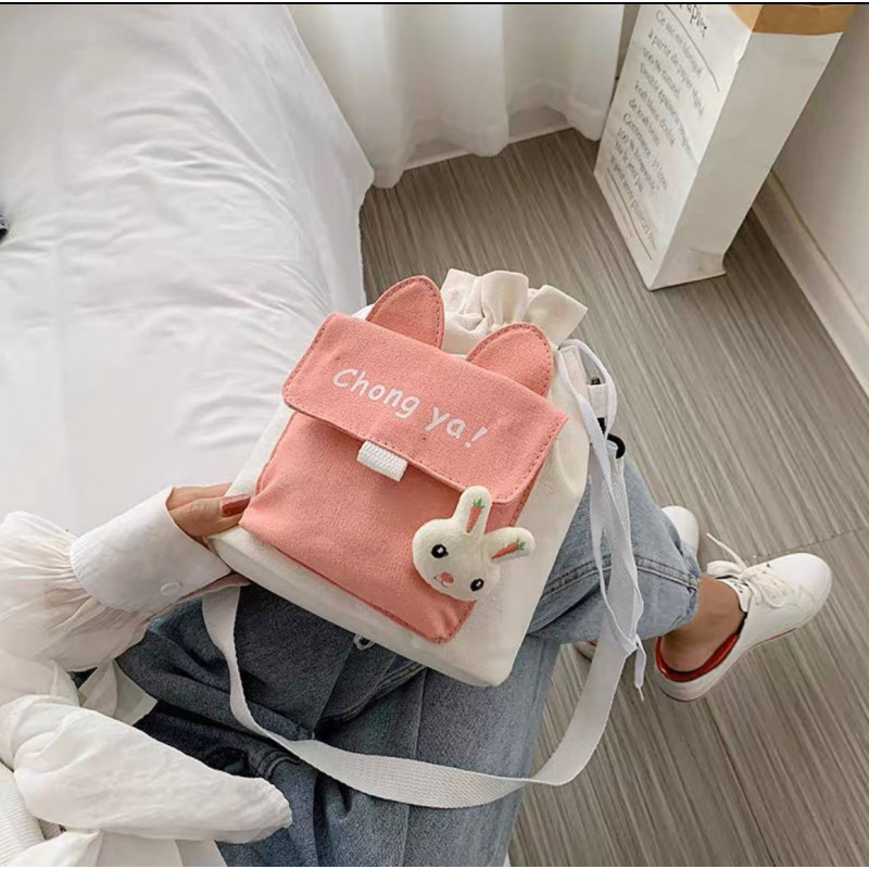 Trendy kitten ears canvas pendant bag one-shoulder diagonal portable casual fashion all-match cute small fresh