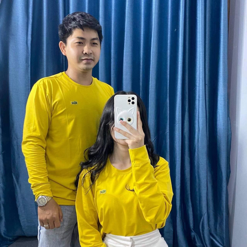 Loose Fit Heavyweight Long-Sleeve Logo Sleeve Graphic T-Shirt Couple