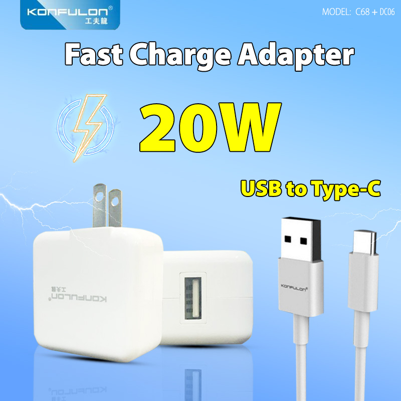 Konfulon Fast Charger Adapter + Cable 20W  C68 For DC06